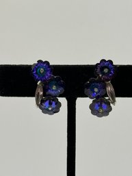 Vintage Glass Flower Screw Back Clip Earrings