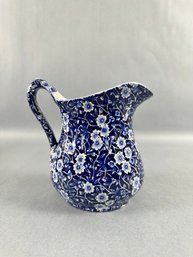Royal Crownford Ironstone Staffordshire Blue Calico Pitcher