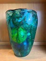 Large Art Glass Vase With Hand Blown Glass Orbs