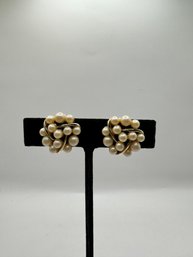 Goldtone Clip Faux Pearl Earrings