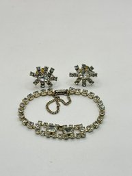Vintage Rhinestone Earrings And Bracelet Set