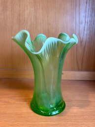 Vintage Green Fluted Striped Vase