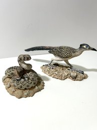 Vintage Rattlesnake  Roadrunner Resin Sculptures