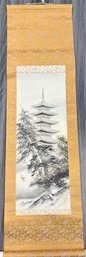 Large Japanese Scroll Depicting Winter Scene.