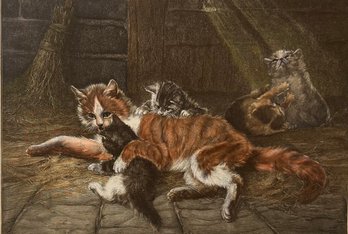 Antique The Family Of The Cats Lithograph Artwork