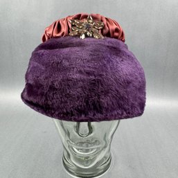 Purple Felt And Furry Hat With Medallion By Duchess