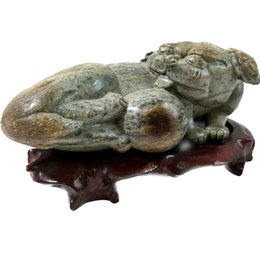 Antique Chinese Ming Dynasty Dog Jade Carving Of Recumbant Luduan