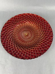 Ruby Red, Gold And Silver Reverse Painted Plate.