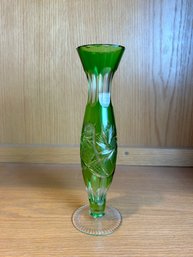 Bohemian Green Cut Crystal Bud Vase