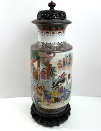 Antique Large Chinese Hand Painted 19c Vase *local Pickup