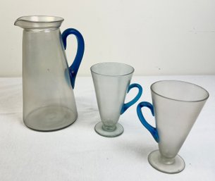 Vintage Opalescent Aurene Glass Vase And Mugs