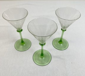 Vintage Crackle Glass Green Drinking Glasses