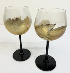 Vintage 1988 Signed Randy Strong Gold Leaf Wine Glasses