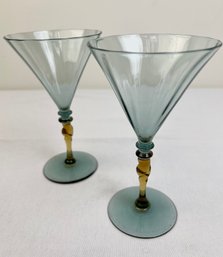 Vintage Venetian Green Yellow Drinking Glasses