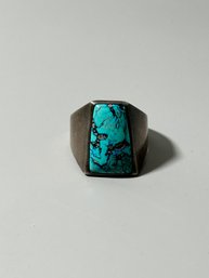 Vintage Sterling And Turquoise Mens Ring Sz 14.5