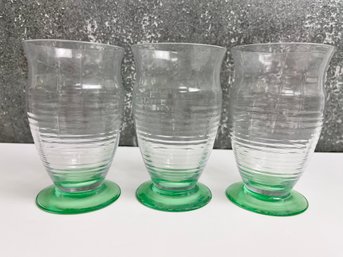 Set Of 3 Green Depression Glass Parfait Glasses-Local Pickup Up