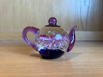 Dynasty Gallery Purple And Cobalt Blue Art Glass Teapot Paperweights