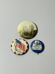 Three Vintage Buttons Our Flag Mormon Temple