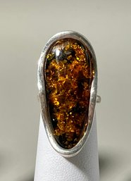 Vintage Sterling And Amber Ring