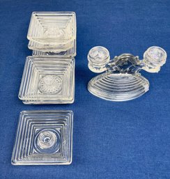 Vintage Anchor Hocking, Manhattan Clear  Glass Candle Stick Holders