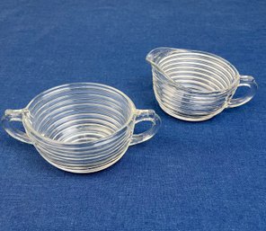 Vintage Anchor Hocking, Manhattan Clear  Glass  Sugar Bowl  & Creamer