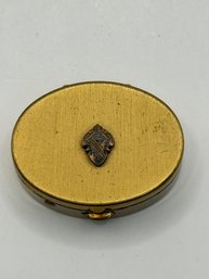 Gold Tone Pill Box With Crest