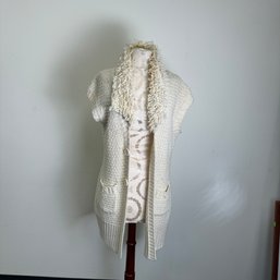 Ivory Sweater Jacket With Loopy Collar - Italy