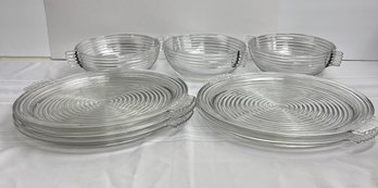 5-16.5 Diameter Serving Platters And 3- 9.25 Diameter X 3.5 Glass Serving Bowls, Manhattan Style.