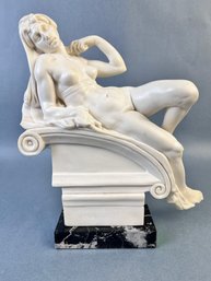 Signed Sculpture Of A Reclining Woman.