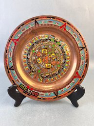 Decorative 8 Inch Copper And Enamel Plate From Mexico.