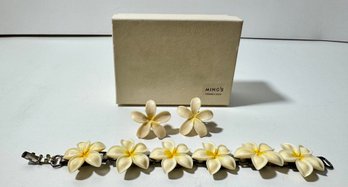 Antique Mings Honolulu Flower Bracelet With Matching Earrings