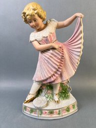 Antique Sitzendorf Porcelain Girl In A Pleated Dress Circa 1900 Voigt Bros.