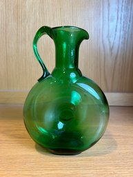 Vintage Green Bischoff Glass Dimple Pitcher