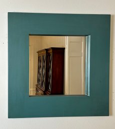 Teal Painted Wood Mirror Square