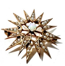 Vintage 10k Star Brooch With Opal