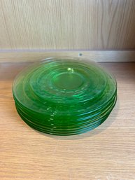 Group Of 8 Green Depression Glass Plates
