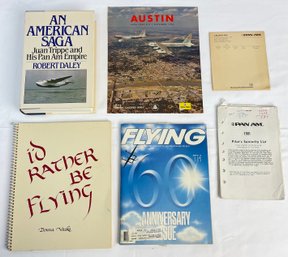 Assorted Lot An American Saga Book Austin Texas 1963 Index, Flying Magazine 1987 Pan Am Message Note Pad