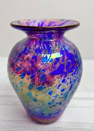 Signed Studio Eye Glass Blue Luster Vase.