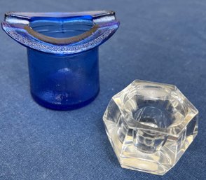 Vintage Depression Glass Ashtray  Crystal Candle Stick Holder