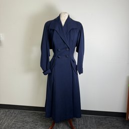 Vintage 50s Navy Blue Double Breasted Coat Dress By Gilbert- Best Apparel-Seattle