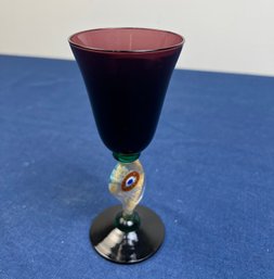 Mid Century Murano With Gold Flecks Multicolor Glass Goblet