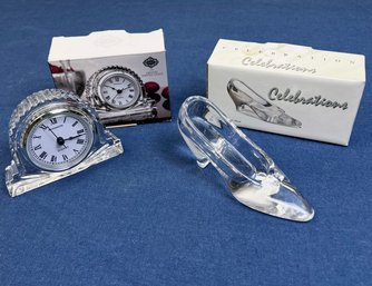 Godinger Shannon Crystal Mantle Clock & Lead Crystal High Heel Shoe