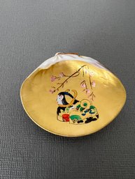 Small Asian Handpainted Scene On Front & Back Of Shell