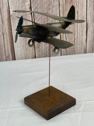 Metal Model Plane With Wood Stand