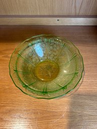 Vintage Depression Glass Green Serving Bowl - Cherry Pattern