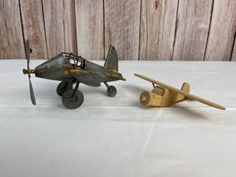 Lot Of 2 Model Planes One Metal One Wood