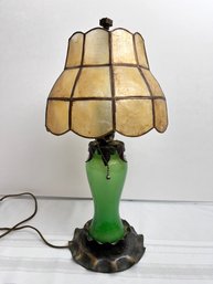 Mid Century Jade Glass With Swag Shade Table Lamp. Local Pickup