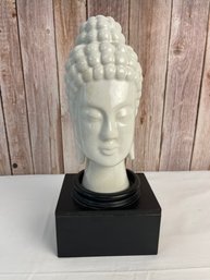 Porcelain Buddhist Head Bust With Wooden Base