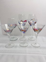 6 Artisanal Hand Painted Martini & Wine Glasses.