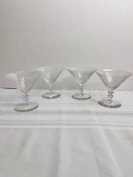 4 Vintage Twist Deco Cocktail Glasses.